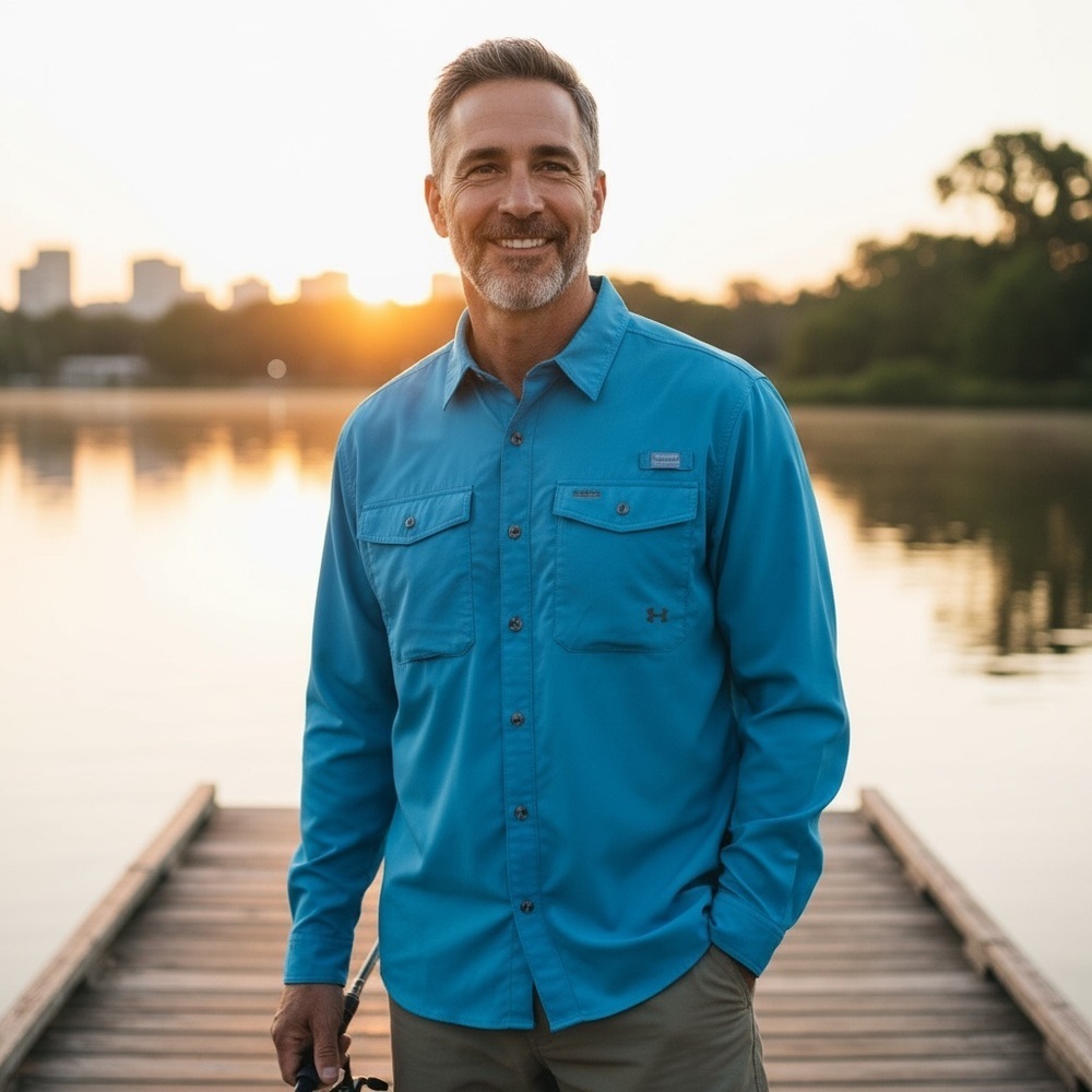 Under Armour Men's Teal Blue Long Sleeve Button-Down Shirt